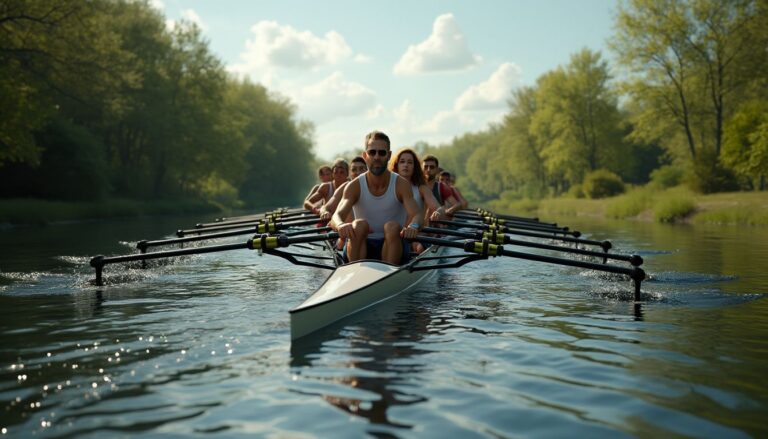 aviron : personne pratiquant l'aviron sur un lac calme