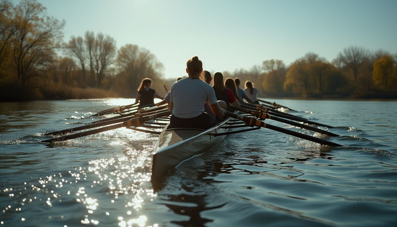 technique de rame en aviron : rameur en pleine action maîtrisant la technique de rame