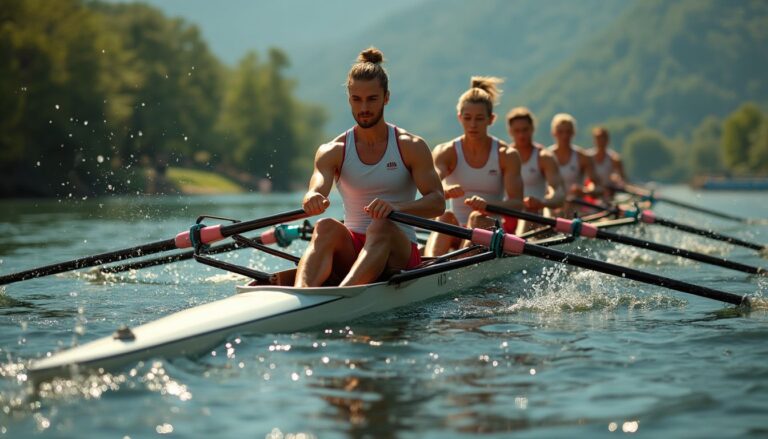 aviron : rameurs en compétition lors des Jeux Olympiques