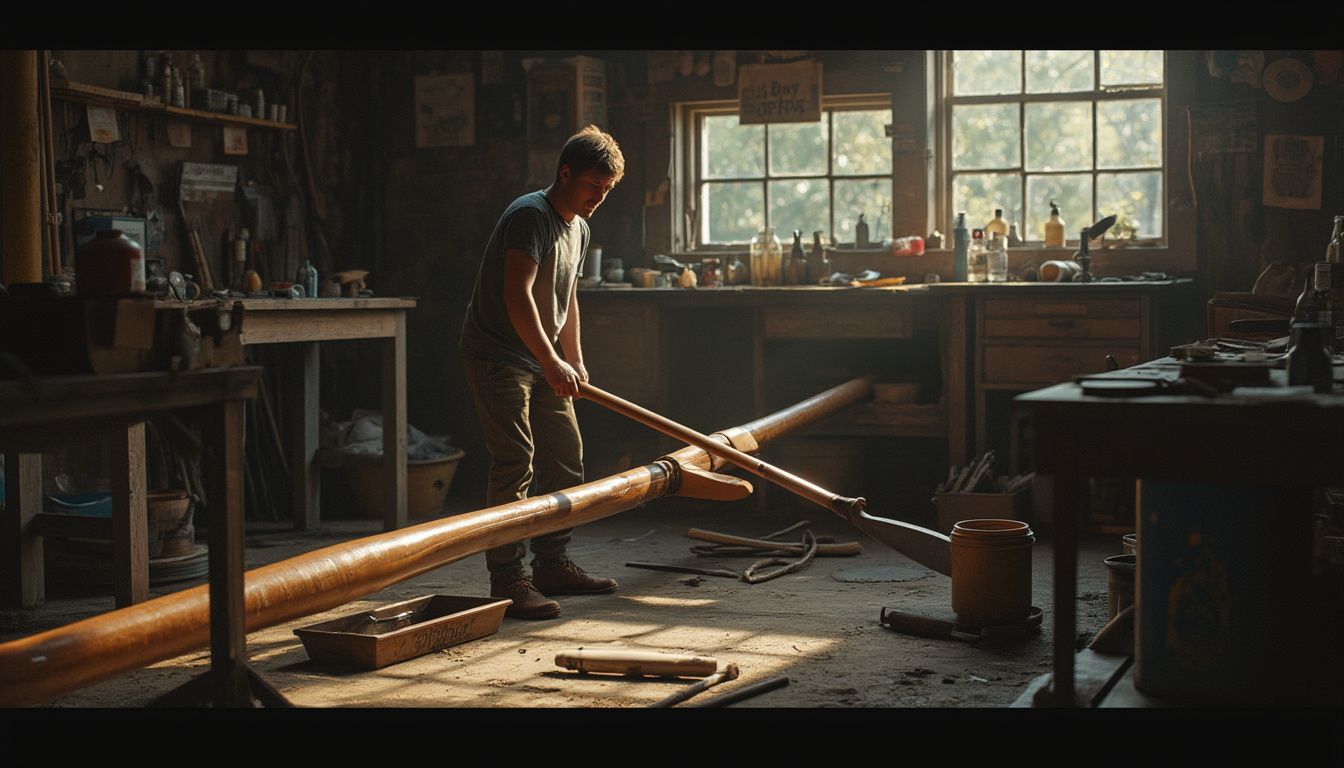 rame d’aviron : vue rapprochée d’une rame d’aviron endommagée en cours de réparation