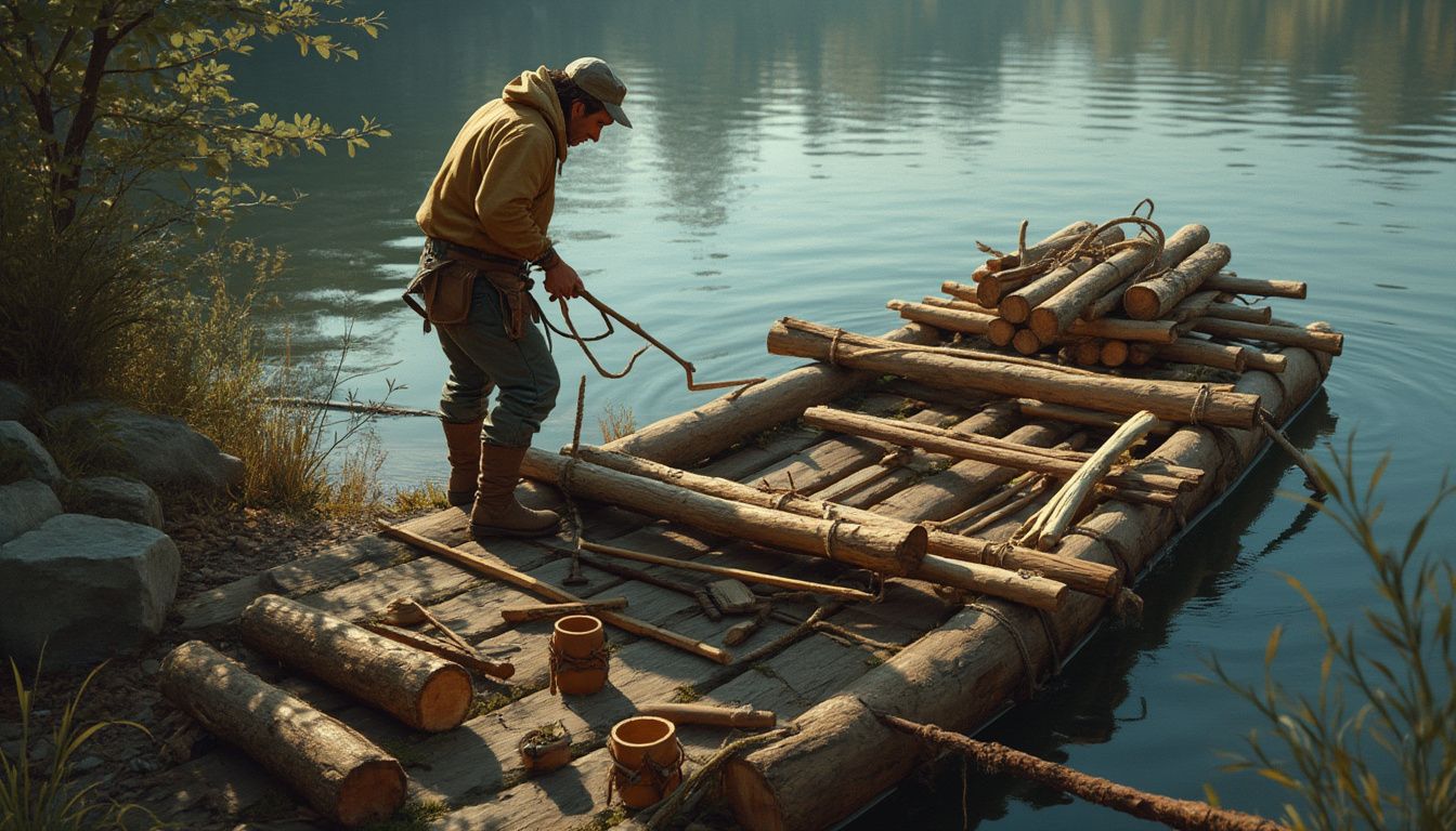 radeau : petit radeau en bois fait main sur l'eau