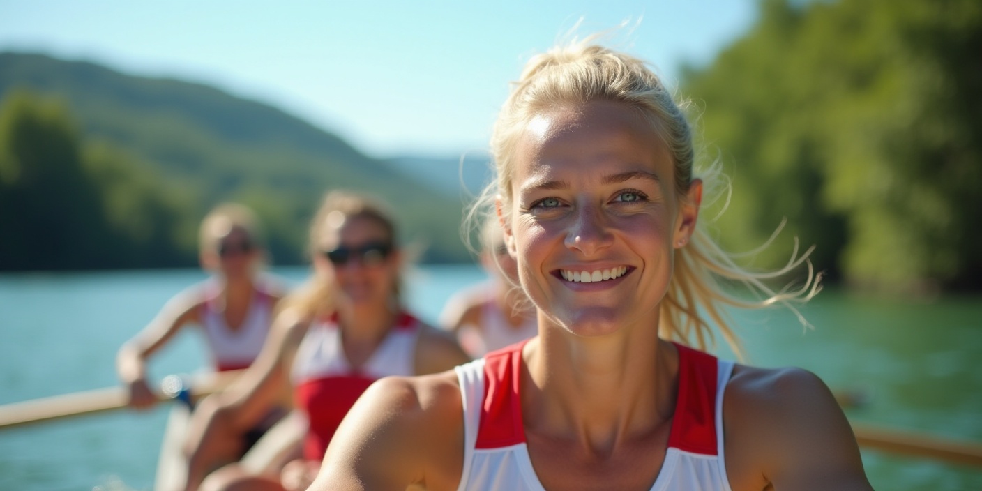 aviron musculation vélo : trio de sportifs pratiquant aviron, musculation et vélo