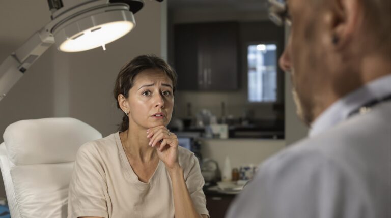 consultation médicale : patient discutant clairement avec son médecin dans un cabinet