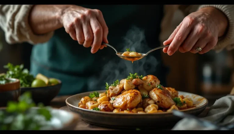 poulet au vin jaune : plat de poulet au vin jaune avec morilles et herbes