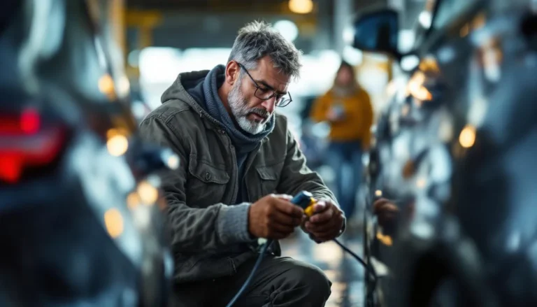recharger batterie voiture : illustration d'une batterie de voiture en cours de recharge avec un chargeur et des cables