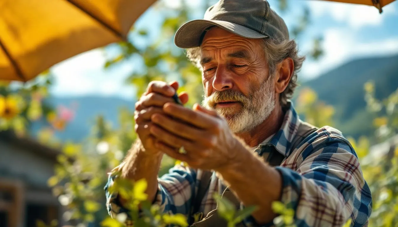 tailler mûrier platane parasol : jardinier taillant un mûrier platane en forme parasol