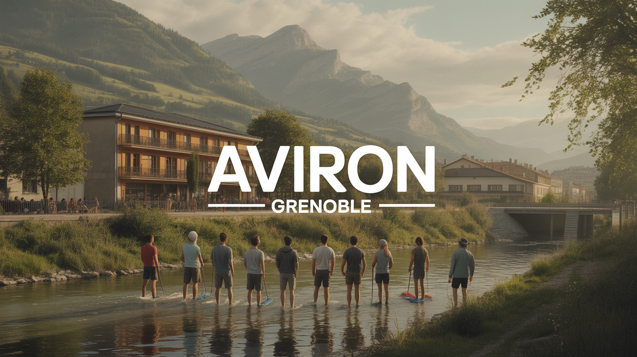 Rameurs sur Isère à Grenoble, club house et montagnes