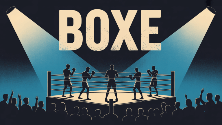 ring de boxe sport silhouettes projecteurs