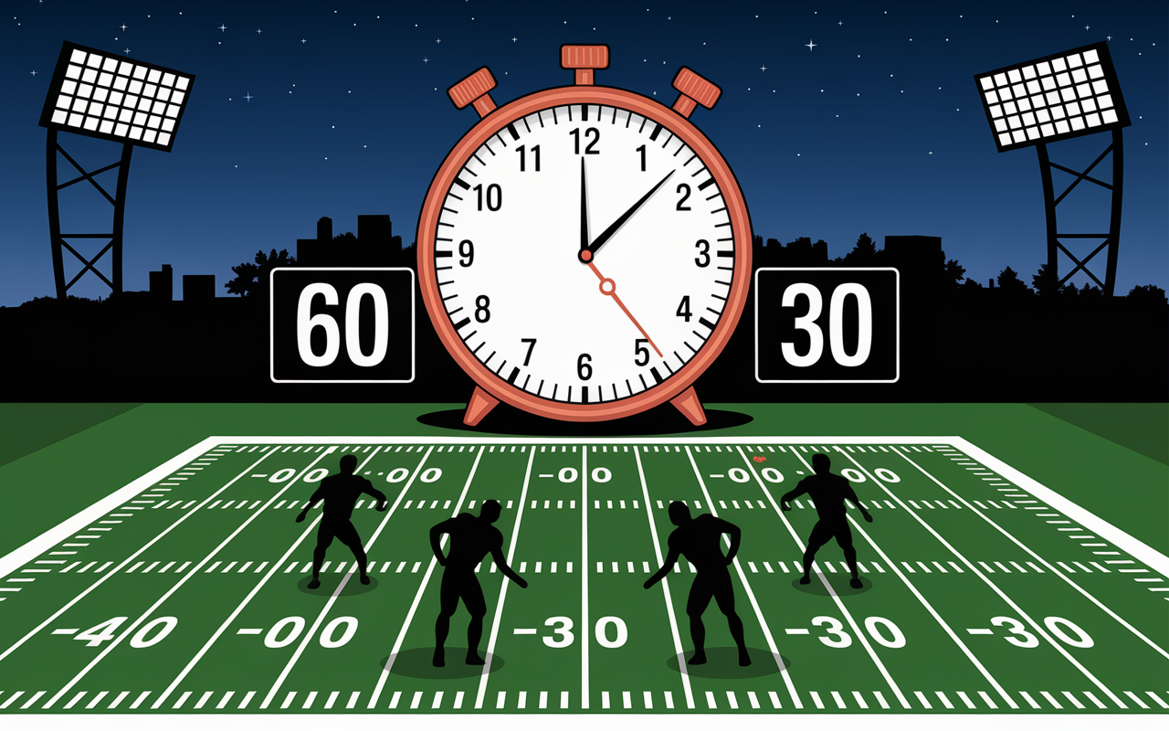 Chronomètre et terrain, 60 min, 3h30, football américain