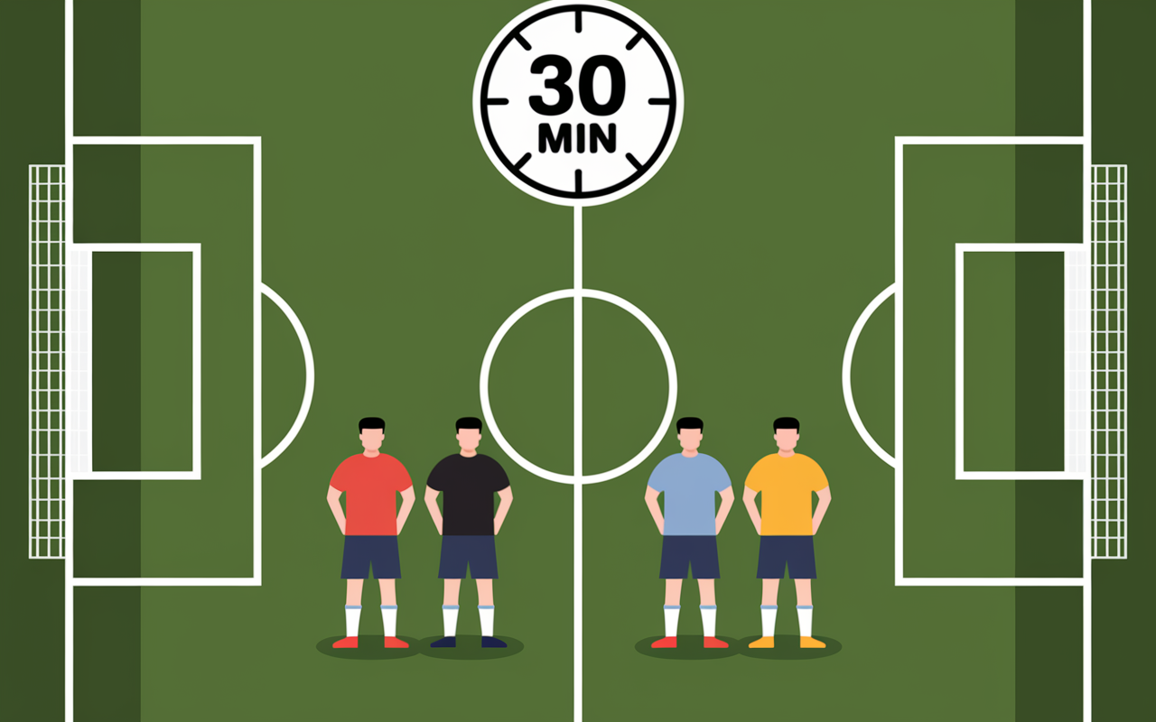 Illustration chronomètre prolongation football 30 minutes terrain