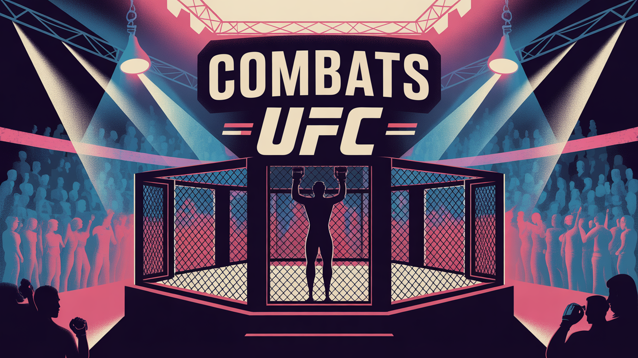 Illustration semi-réaliste d'une cage UFC avec foule et lumières