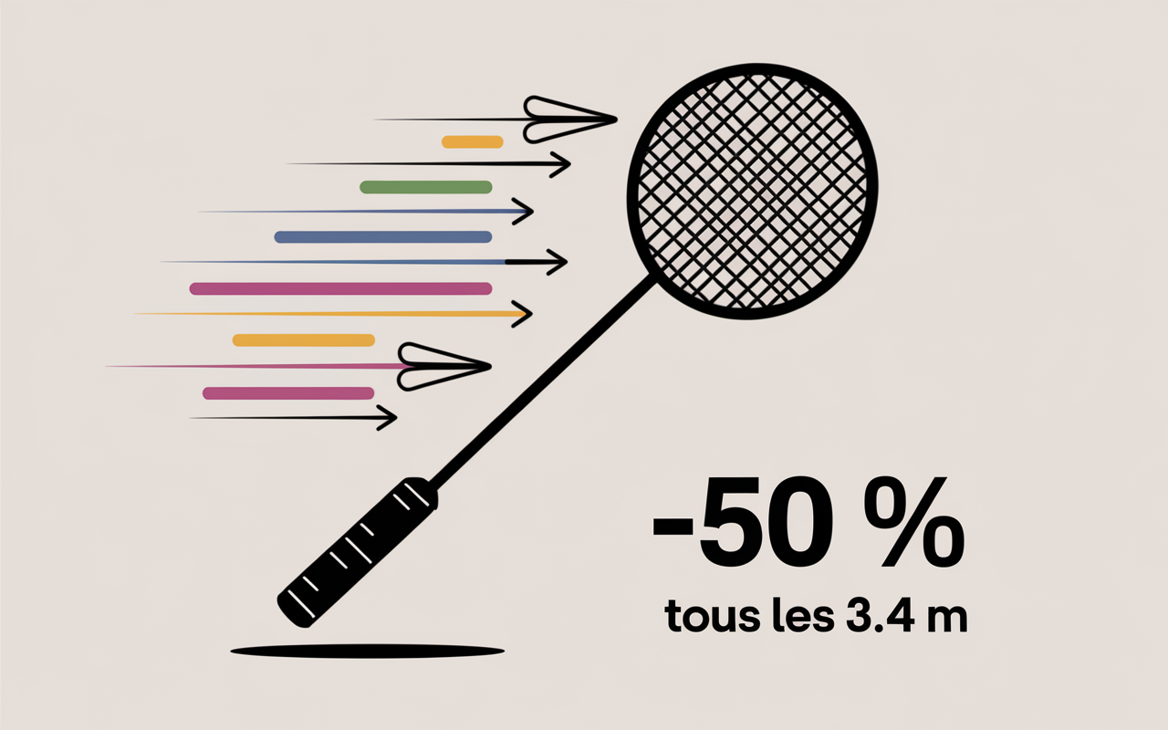 Perte vitesse volant badminton moins 50 pourcent