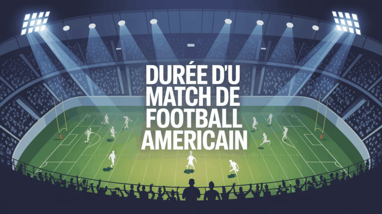 Stade éclairé, foule, action joueur, durée match football américain