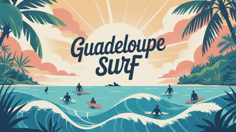 Illustration plage tropicale Guadeloupe surf débutants confirmés