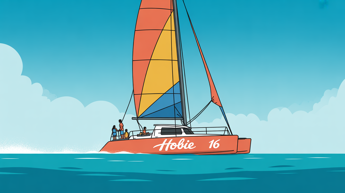 Hobie 16 catamaran famille glissant eau turquoise
