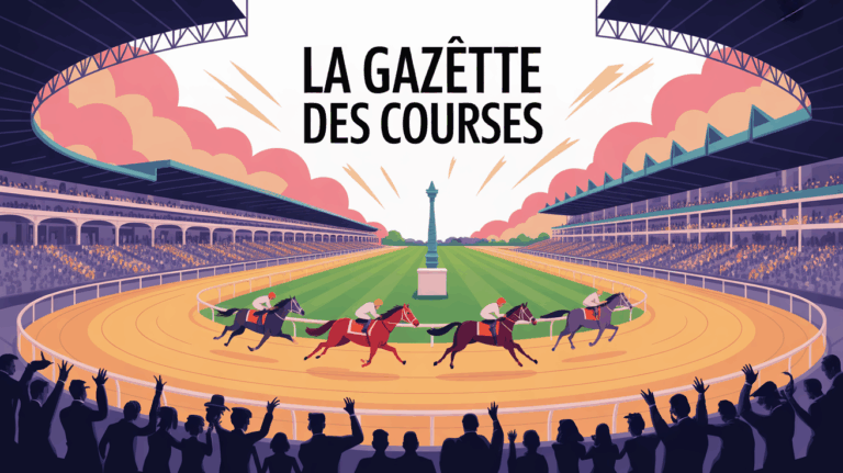 Hippodrome animé avec La Gazette des Courses, courses hippiques