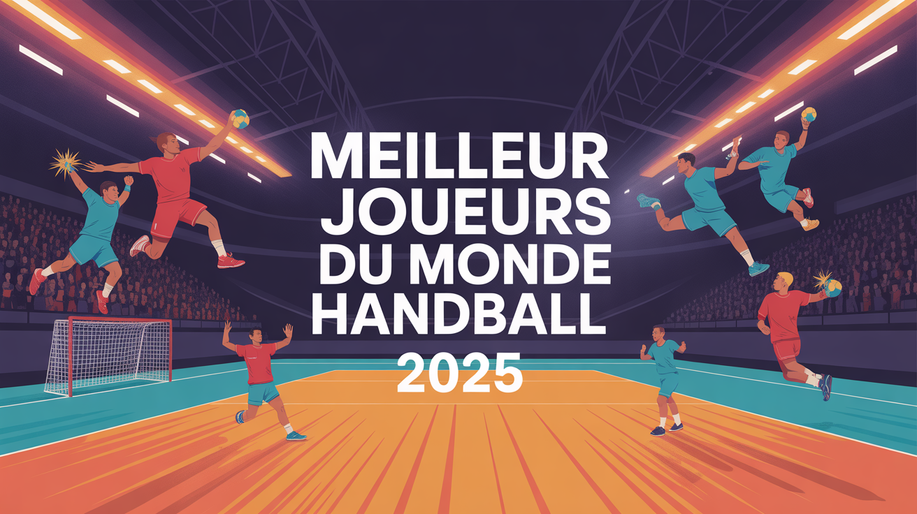 Illustration dynamique terrain handball pour meilleur joueur du monde 2025