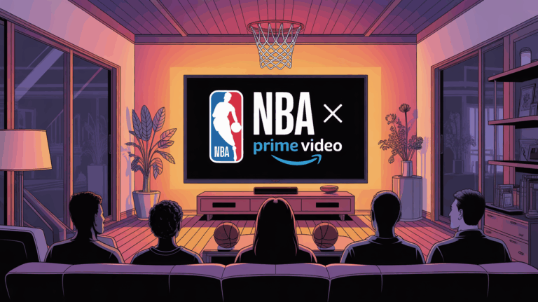 Salon avec TV diffusant NBA sur Prime Video