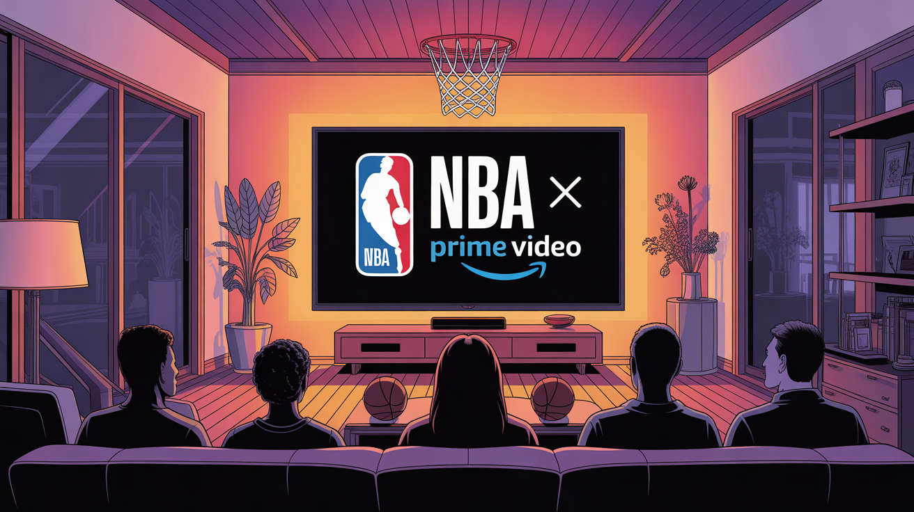 Salon avec TV diffusant NBA sur Prime Video