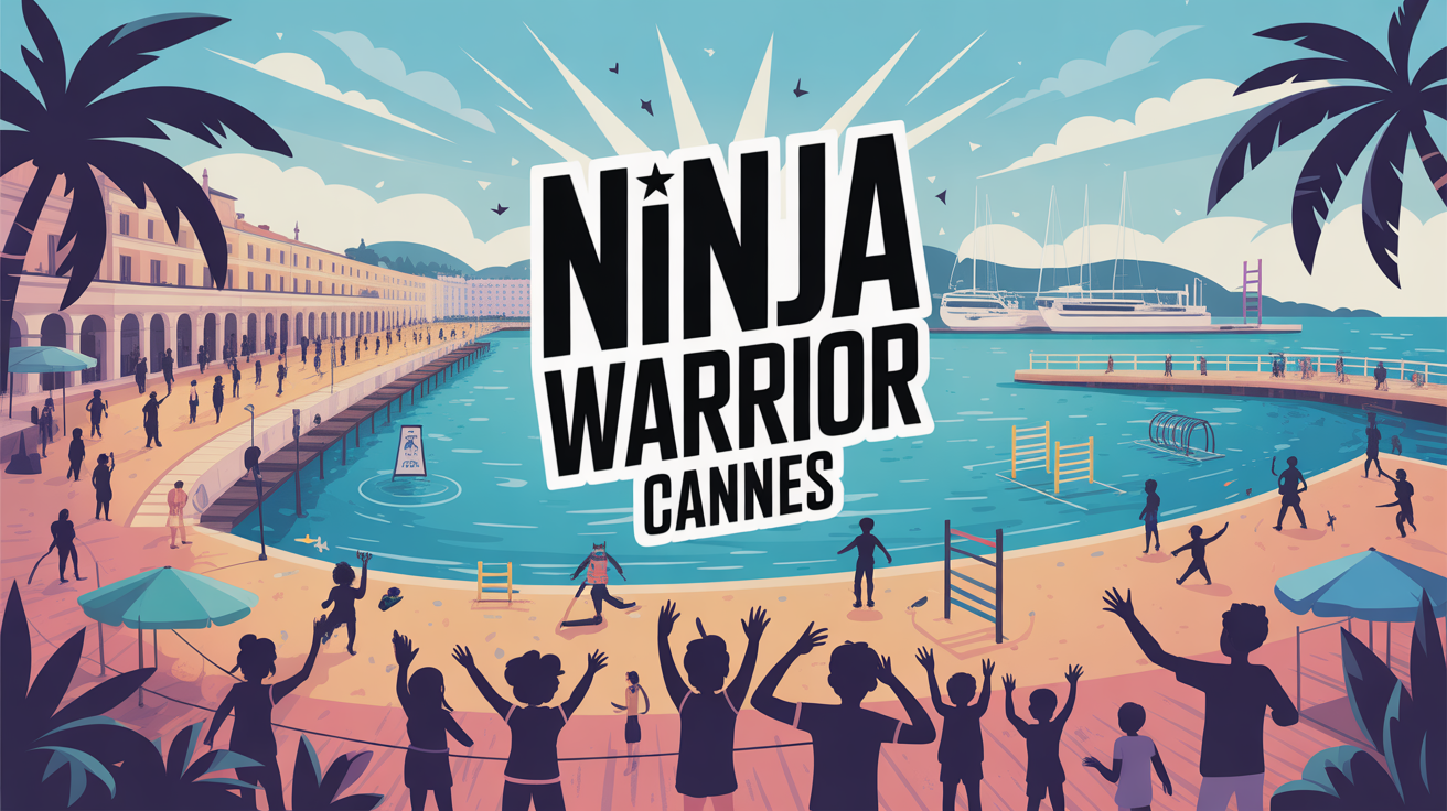 Illustration festive ninja warrior cannes vieux port scene sportive