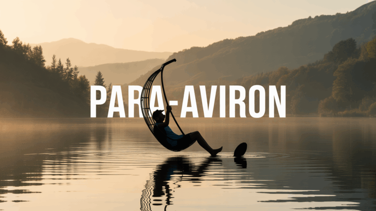 Para aviron rameur silhouette fauteuil sur lac au lever du jour