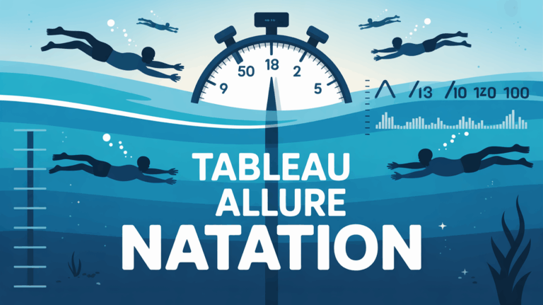 vue bassin natation silhouettes nageurs chronomètre tableau allure natation
