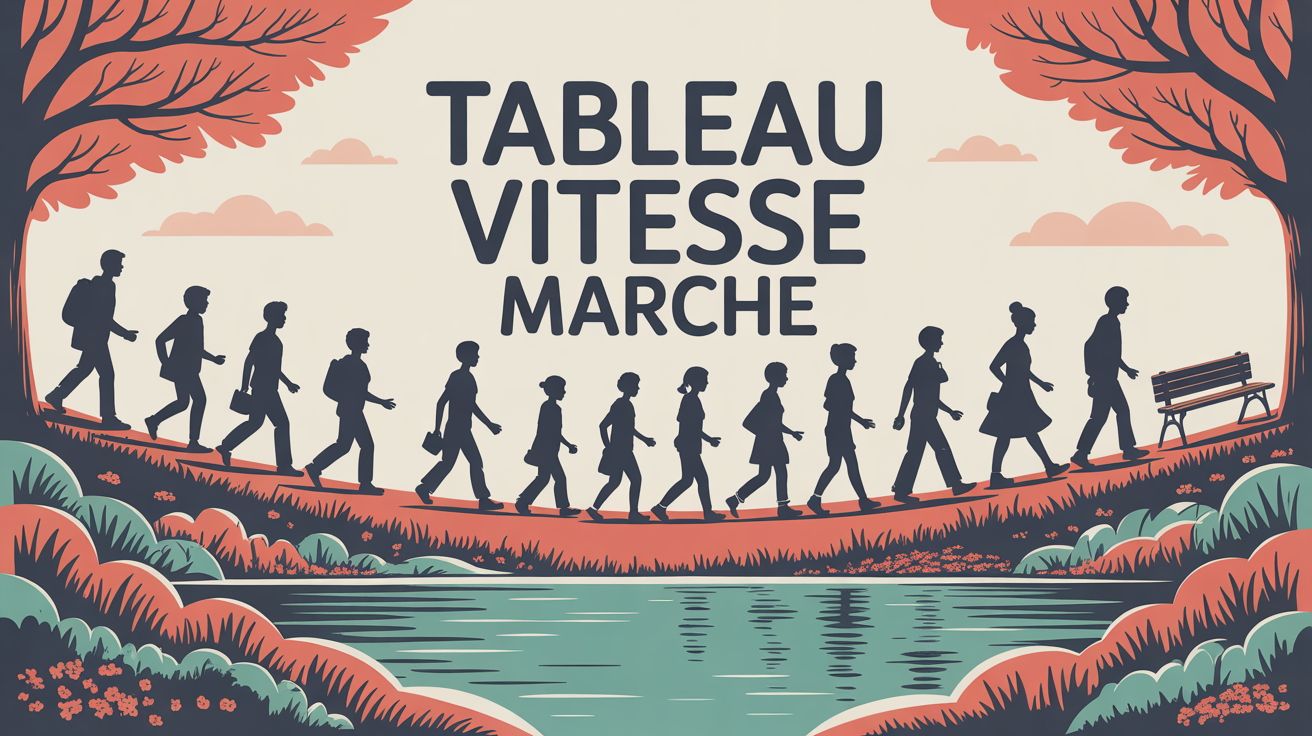 illustration silhouettes marcheurs tous ages au bord d une riviere tableau vitesse marche