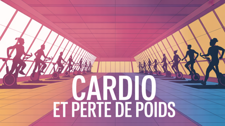 Illustration cardio perte de poids silhouettes rameur vélo tapis