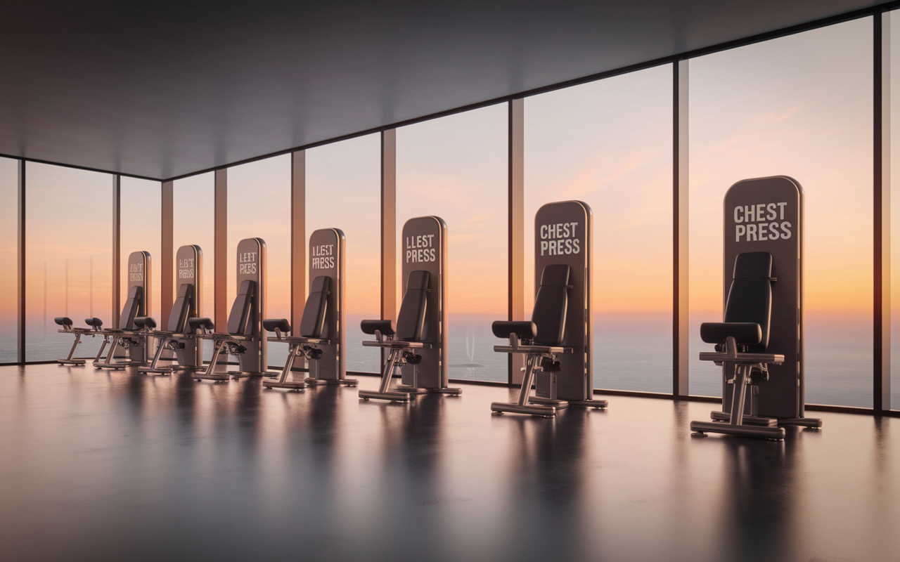Machines de musculation essentielles alignées avec noms et usages