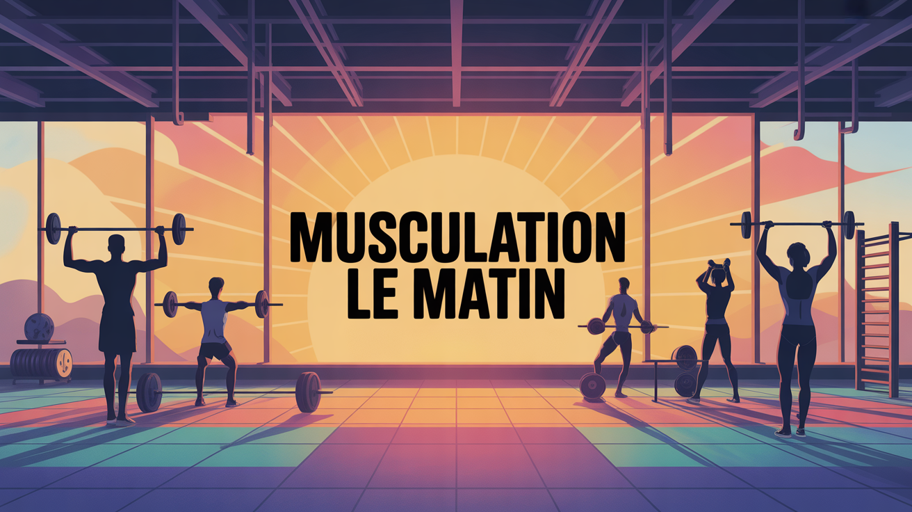 Salle de sport matin silhouettes haltères lever du soleil