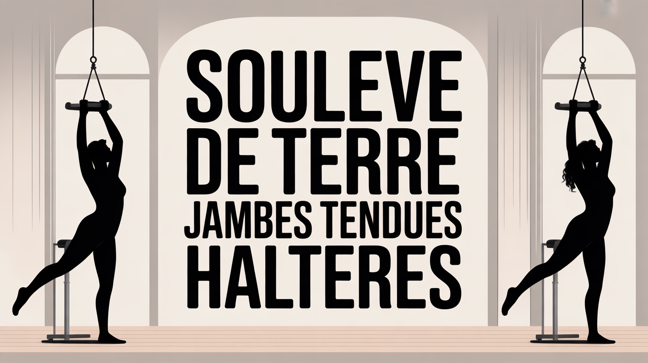 Illustration de silhouettes effectuant le souleve de terre jambes tendues avec halteres
