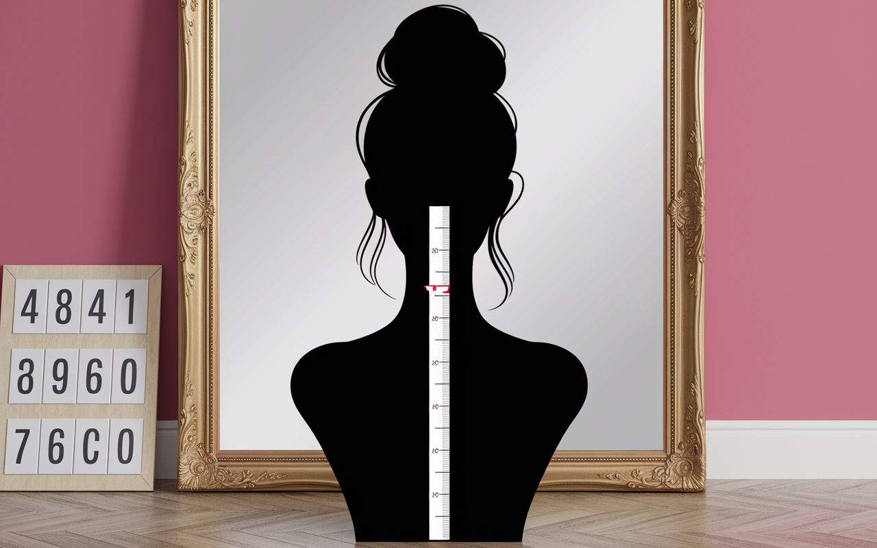 Mesure tour de cuisse femme devant miroir avec mètre ruban