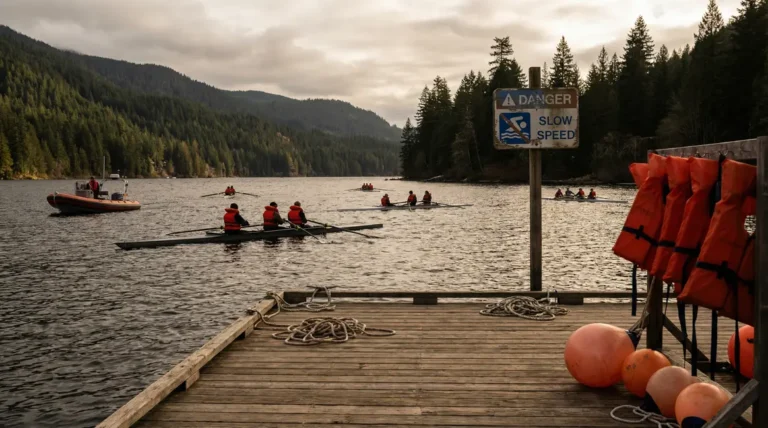 rameurs en gilets de sauvetage aviron Rhône-Alpes