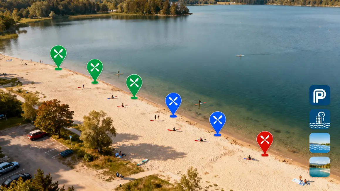 Carte des meilleurs spots paddle lac d’Annecy code niveau