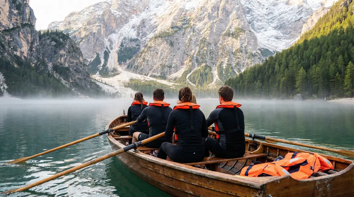 gilet de sauvetage visible sur rameurs aviron lac alpin