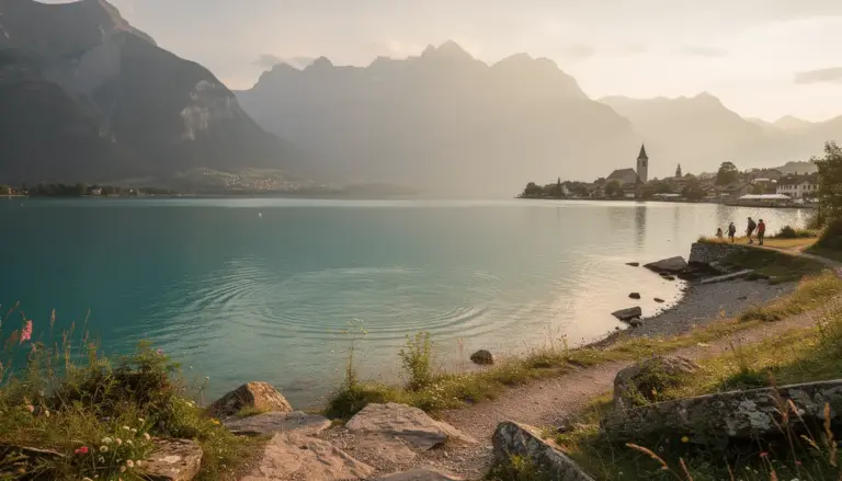 Vue panoramique lac Annecy et montagnes