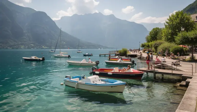 Photo de bateaux sur le lac d'Annecy, loisirs nautiques et détente