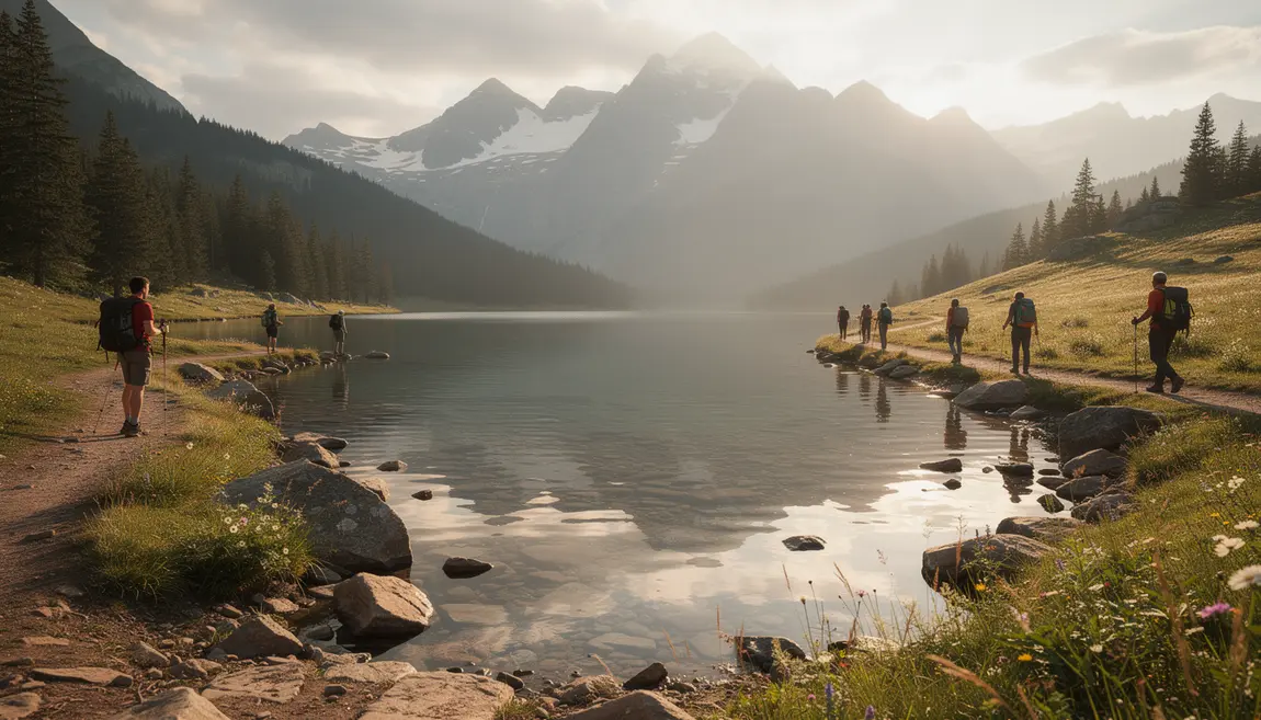 Paysage lac Annecy sentiers et montagnes