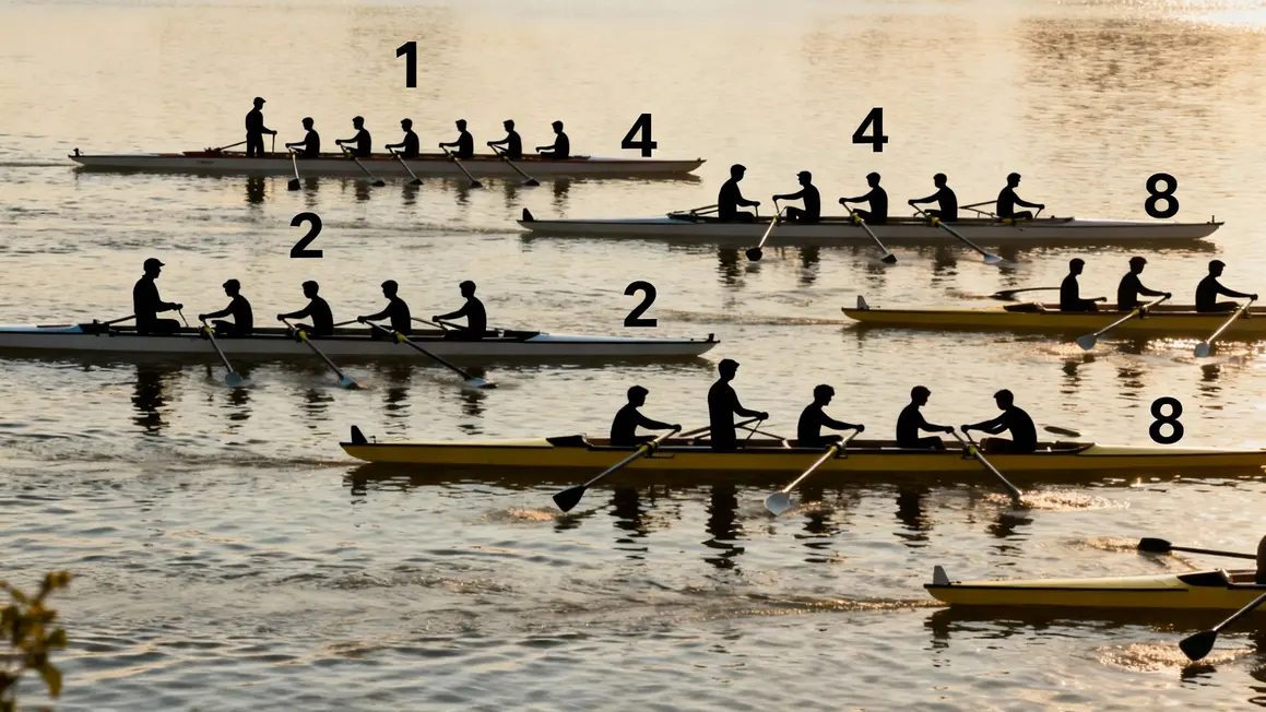 Illustration schema catégories bateaux aviron rameurs barreur