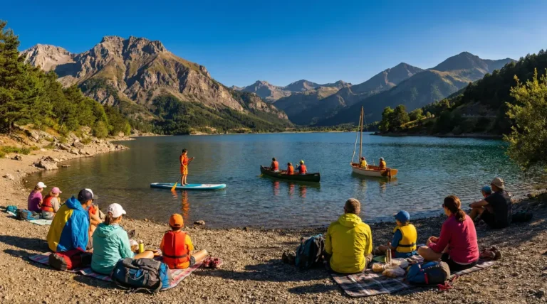 Enfants paddle canoë voile Rhône-Alpes lac montagne famille