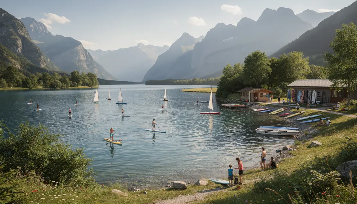 Panorama lac Rhône-Alpes, paddle, kayak, voile, ambiance été