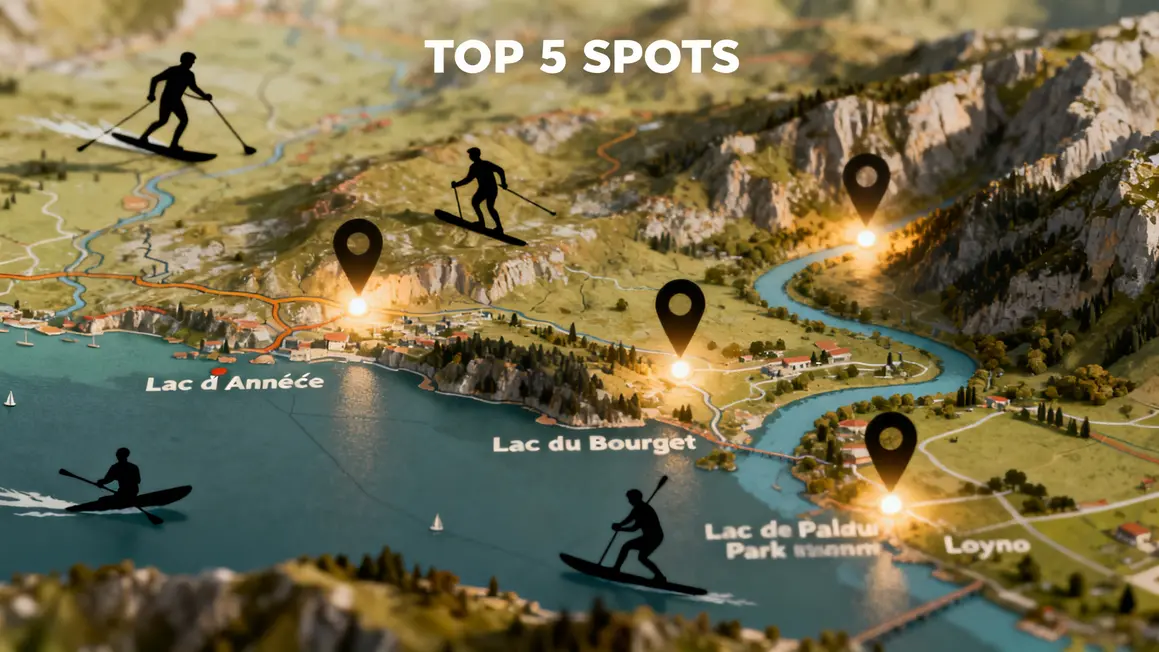 Carte top 5 spots sports nautiques Rhône-Alpes