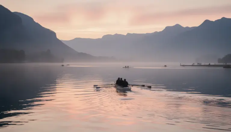Aviron lever de soleil lac Rhône-Alpes