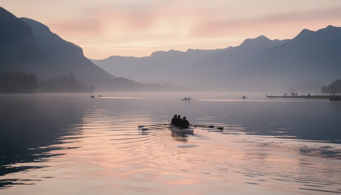Aviron lever de soleil lac Rhône-Alpes
