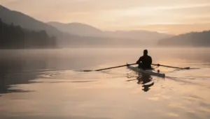 Silhouette rameur aviron Rhône-Alpes sur l'eau