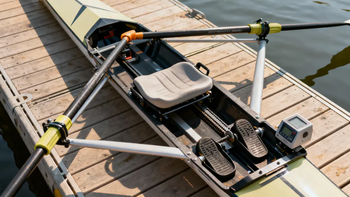 Équipements essentiels aviron sur ponton vue du dessus