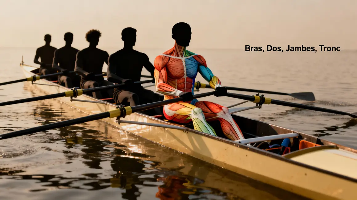 Schéma muscles sollicités rameur aviron