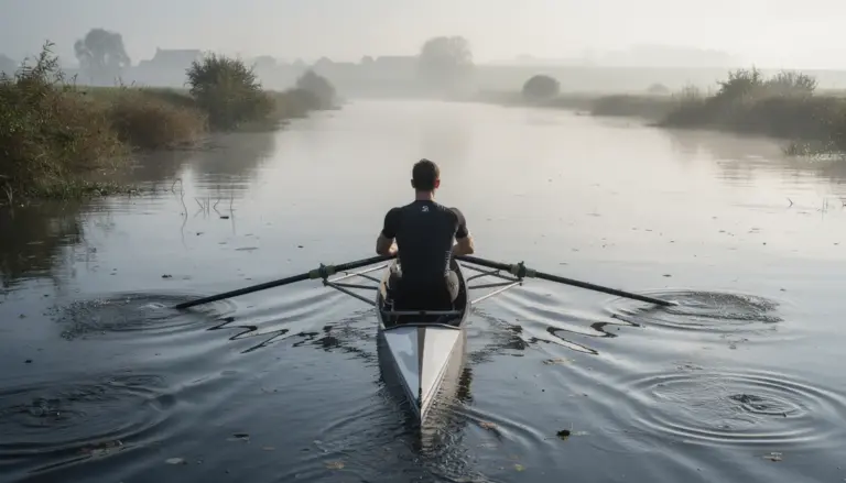 rameur sur riviere au matin en tenue aviron rhone alpes