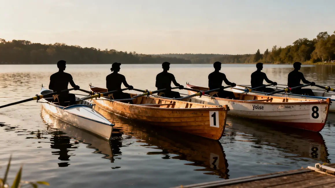 Différents types de bateaux aviron alignés sur l'eau