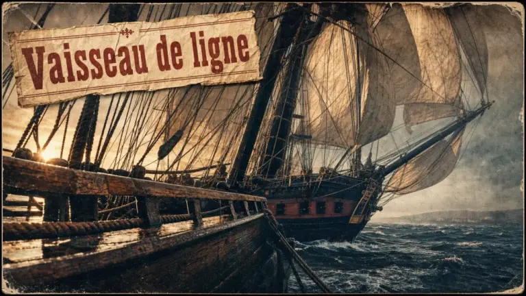 Ancien navire de guerre à voile : vaisseau de ligne en mer
